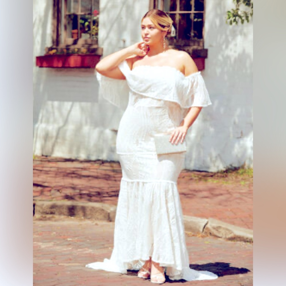 💐NWT ASHLEY STEWART LACE OFF THE SHOULDER💍WEDDING DRESS SIZE 12✨MERMAID/BOHO💐